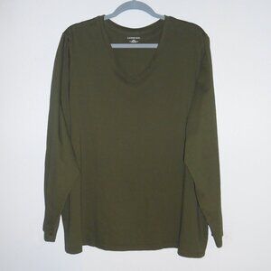 Lands' End Supima cotton V neck long sleeve T shirt top 2X
